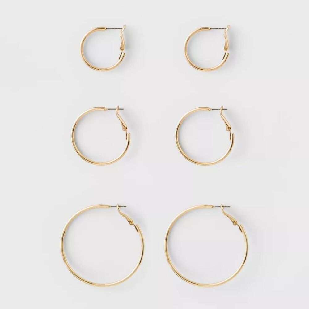 NEW! A New Day Small Hoop Earring Set 3ct -Gold